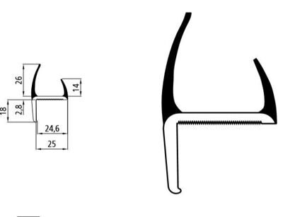 Профиль ПВХ (уплотнитель) для ворот, 25 мм, L-3000 мм, жестко-мягкий, серый, Suer 108071649 вид 2