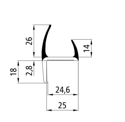 Профиль ПВХ (уплотнитель) для ворот, 25 мм, L-3000 мм, жестко-мягкий, серый, Suer 108071649 вид 3