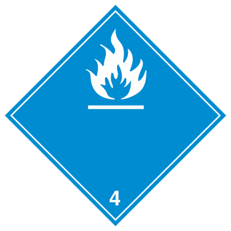 Наклейка: Знак опасности 4.3 "Вещества, выделяющие легковоспламеняющиеся газы при соприкосновении с водой" 250х250 мм (белые надписи и изображение)