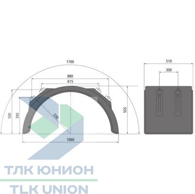 Крыло заднего колеса H-PE 45.1000.17-IKK SG, 510х530х1700х1060х555 мм, с кронштейнами 40-42 мм, Suer 181378015 вид 1