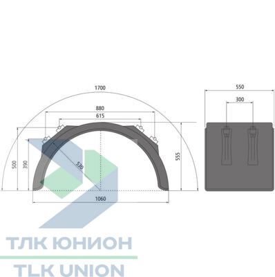 Крыло заднего колеса H-PE 55.1060.17-IKK SG, 550х530х1650х1060х520 мм, с кронштейнами 40-42 мм, Suer 181378016 вид 1