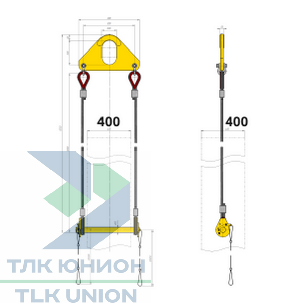 Траверса для монтажа железобетонных колонн 400х400мм за верхнее отверстие d-50мм, 6т, 3м, РОМЕК 400-6,0-50-3,0