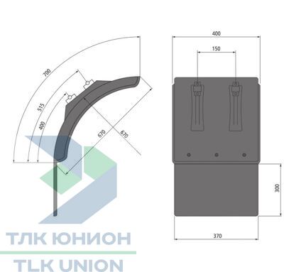 Крыло короткое пластиковое 400х670х700х670 мм с брызговиком 300х370 мм и кронштейнами 40-42 мм, Suer 181378062 вид 2