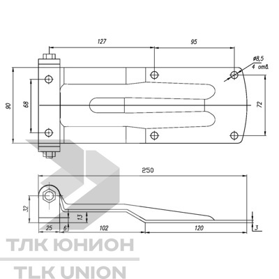 Петля ворот (дверей) прямоугольная, 250х90 мм, оцинкованная сталь, ПП250 вид 4