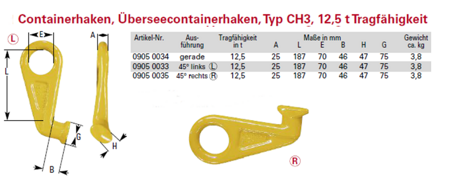 Подъемные петли (крюки) для морских контейнеров, T(8), г/п 12500 кг, Dolezych 09050034