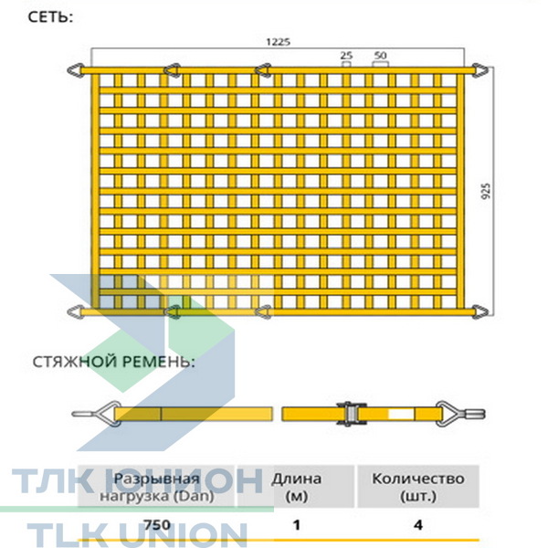 Крепёжная сеть ленточная 1225х925мм, лента 25мм, ячейки 50х50мм, 800 daN, РОМЕК КС 1-1