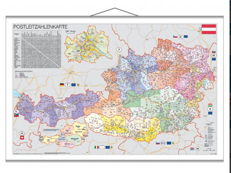 Карта Австрии по квадратам с держателем 1400х1000 мм