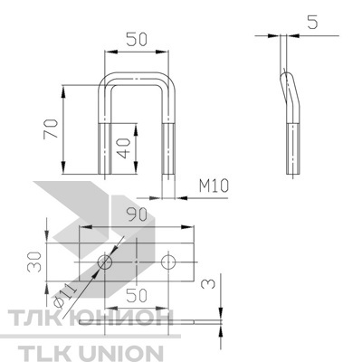 Крепежная скоба изогнутая, 50x70 мм, М10, сталь, СП12СКГМ10 вид 2