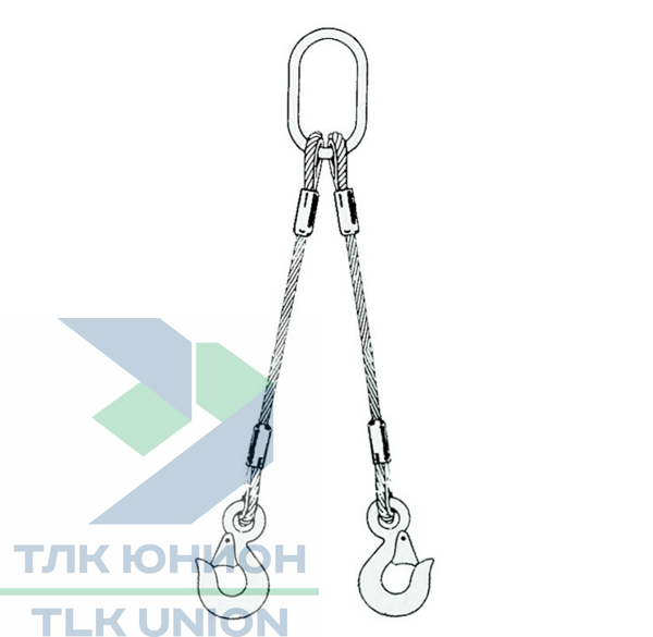 Строп канатный двухветвевой 2СК с грузовым крюком GK 8, DIN EN 13414, 1м, 950 кг, Dolezych 02180802.1