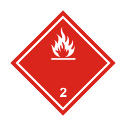 Наклейка: Знак опасности 2.1 "Легковоспламеняющиеся газы" 250х250 мм (белые надпись и изображение)