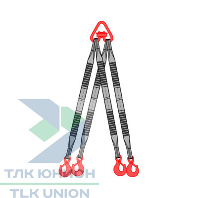 Строп текстильный четырёхветвевой ленточный 4СТл, звено Рт3, крюки 320А, 12,5т, 2,5м, 180мм, РОМЕК